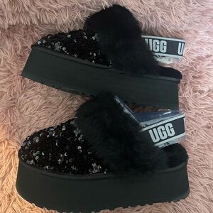 UGG Black Sequin Platform Slippers